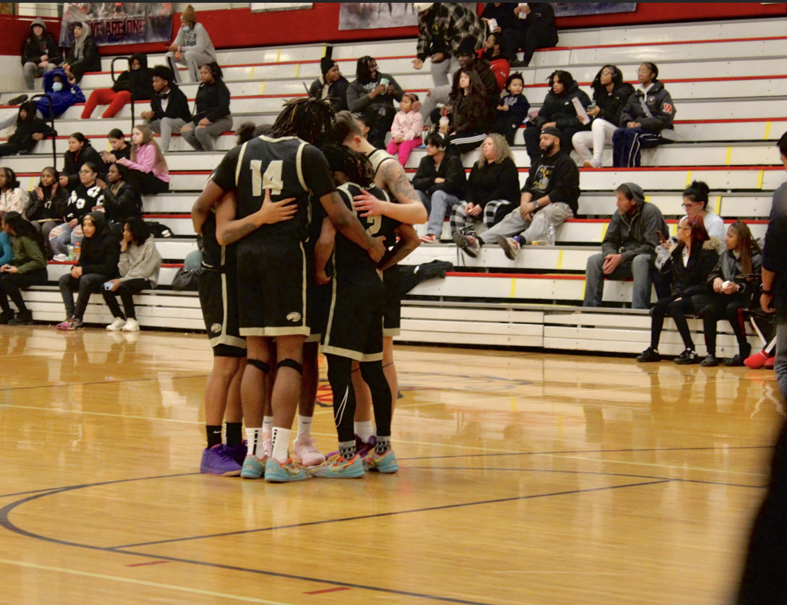 The Griffith Boys Panthers huddle up before the game on Calumet’s court on Jan. 9. 